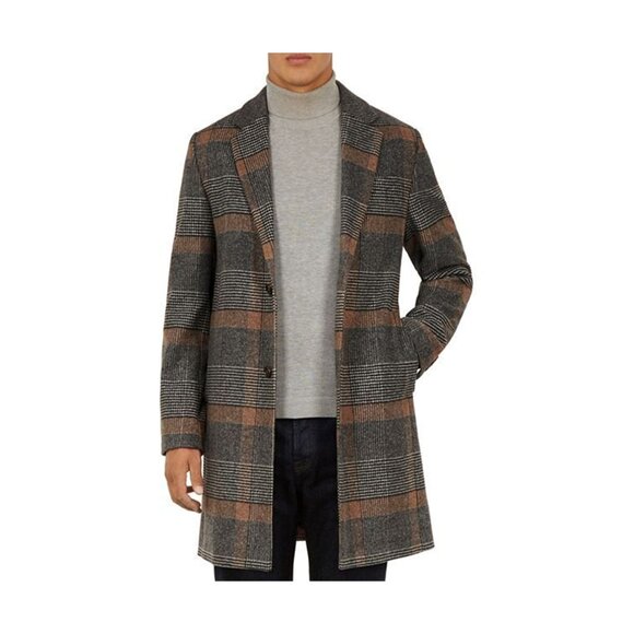 $800 TED BAKER FRAIS CHECKED WOOL BLEND LINED OVERCOAT COAT TB6 44 - Picture 1 of 9